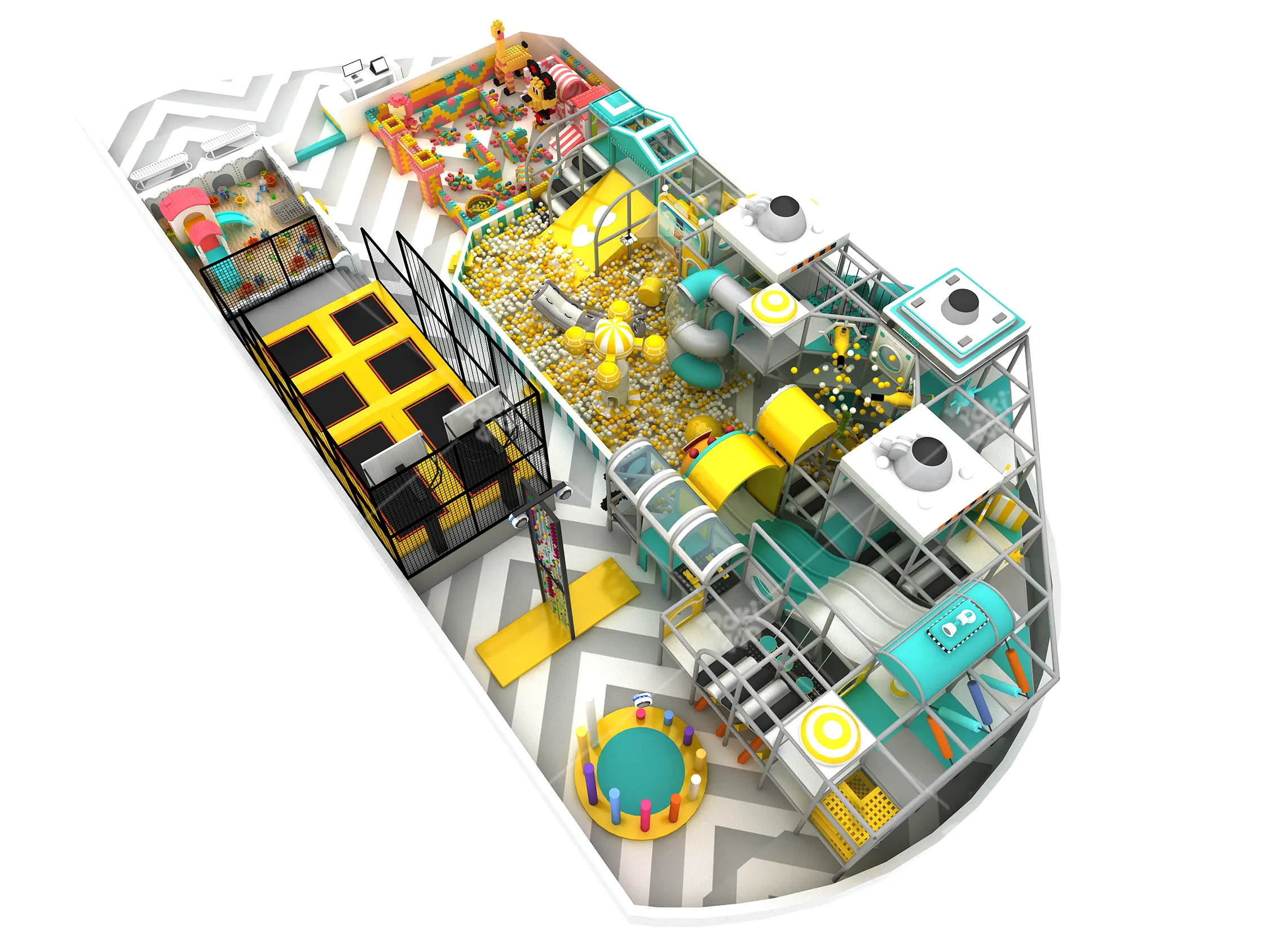 口袋屋pokiddo沙特阿拉伯室内蹦床公园项目设计效果图