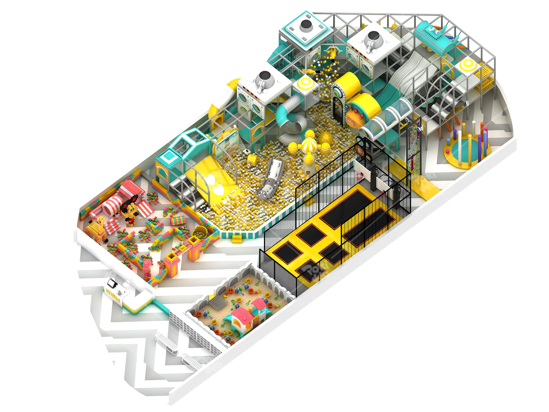 口袋屋pokiddo沙特阿拉伯室内蹦床公园设计效果图